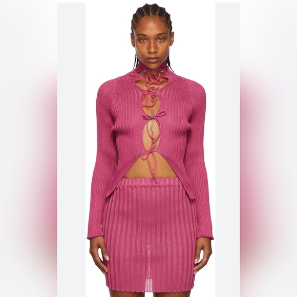 A. ROEGE HOVEPink Nylon & Cotton Cardigan In Berry size S - Picture 2 of 13